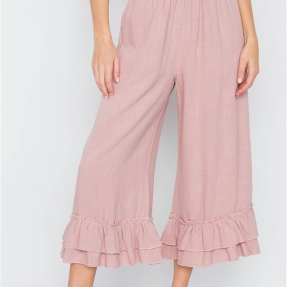 ♥️ 1 LEFT! High-Waist Linen Pink Boho Pants - Picture 5 of 8